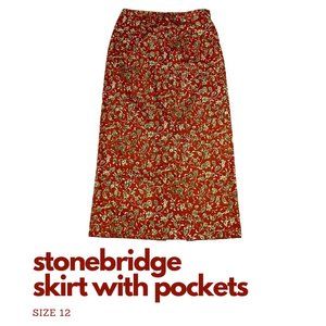 90s Stongebridge - Midi Floral Paisley Print Skirt with Pockets Women's Size 12